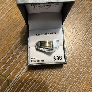 Brilliance Stainless Steel Comfort Fit Ring with Gold Accents SZ 11